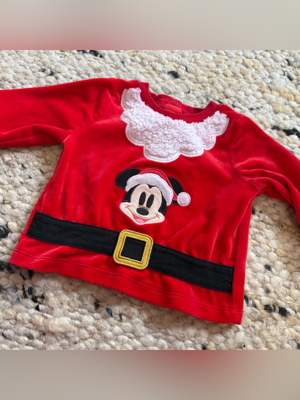 Disney Baby Mickey Mouse Christmas shirt 6-9 Months Red White Faux Trim